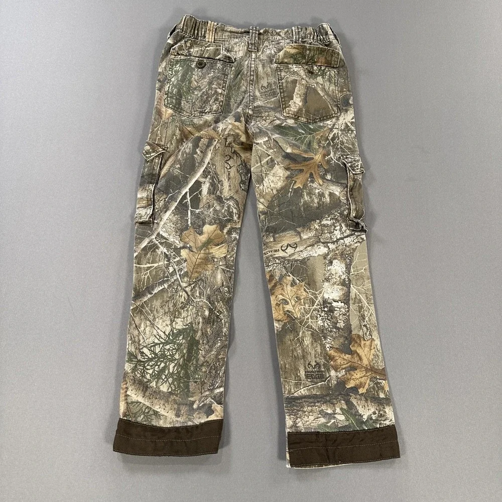 Realtree Edge Pants Kids Large 10-12 Brown Camo‎ Cargo Hunting Elastic Waist
